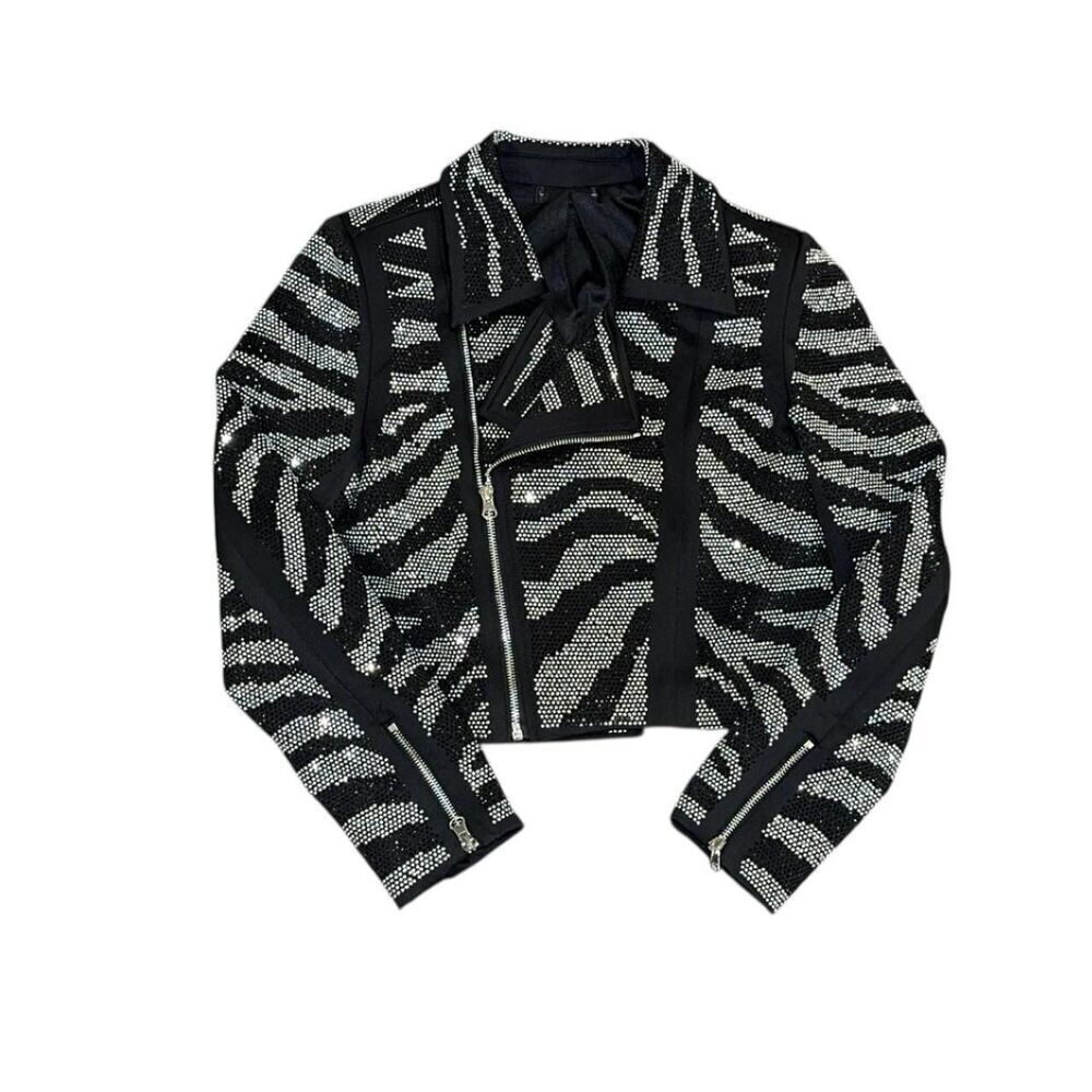 Dellore Black and silver zebra print sequin jacket - Picture 1 of 4